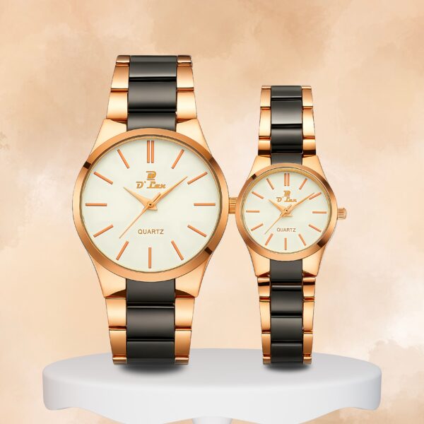 Quartz (D Lon) Couple Watch (Golden Strap)