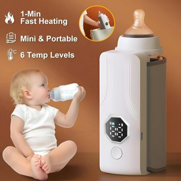 Portable Rechargeable Baby Bottle Warmer | Fast 1-Min Heating, USB Powered, 6 Temperature Levels – Mini & Travel-Friendly Milk Heater for Babies (H)