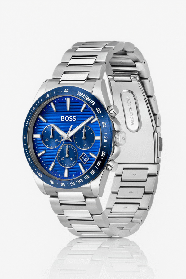 BOSS Chronograph Stainless Steel Men's Watch | Luxury Blue Dial, Tachymeter Bezel & Date Display (A+ Copy)